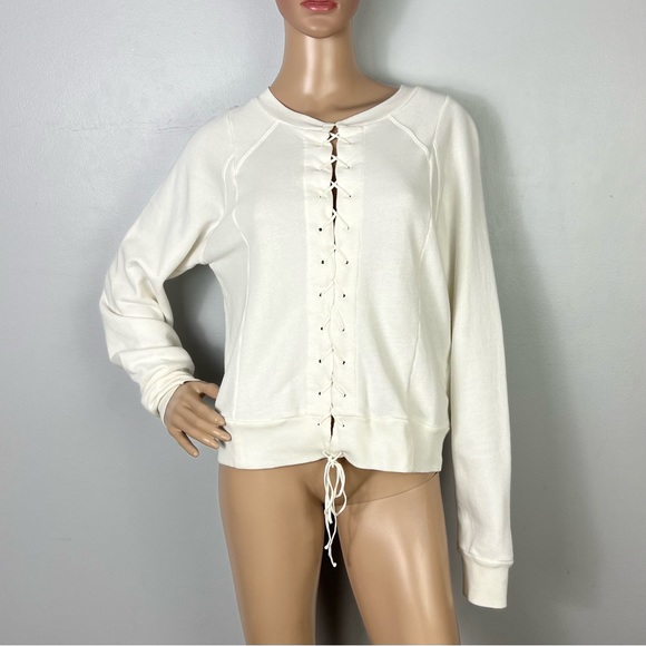 NEW BEN TAVERNITI UNRAVEL PROJECT WHITE TERRY LACE-UP SWEATSHIRT - Picture 2 of 9